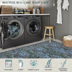 Lahome Floral Washable Rugs 8x10, Soft 8x10 Area Rugs for Living Room Bedroom, Boho Non-Slip Blue Forest Design Large Throw Carpet for Farmhouse Dining Room Office, Blue