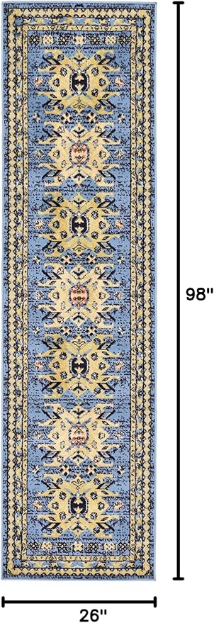 Unique Loom Taftan Collection Border Geometric Tribal Inspired Design Area Rug (2' 2 x 8' 2 Runner, Light Blue/ Gold)