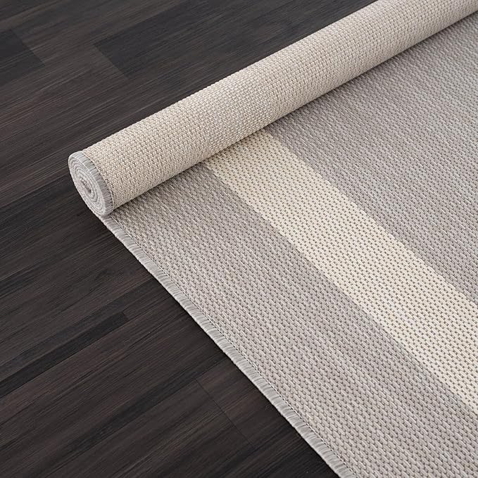 CAMILSON Outdoor Rug 5x7,Modern Outside Rugs for Patios Porches Waterproof Durable Washable Non-Shedding, Easy-to-Clean Indoor Outdoor Area Carpet (5 x 7, Bordered - Gray/White)