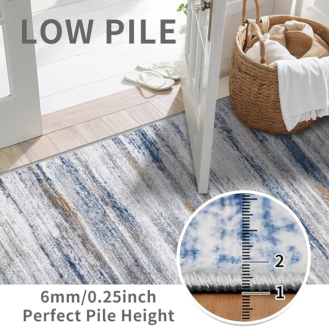 Washable Kitchen Runner Rug for Family: Easy-to-Clean Runners for Hallway Entryway Bedroom - Stain and Water Resistant Rugs with Non-Slip Backing - Soft Low-Pile Carpet 2x6 Navy Grey