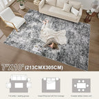 Area Rug Living Room Rugs - 7x10 Washable Large Soft Indoor Neutral Modern Abstract Low Pile Rug Carpet for Bedroom Dining Room Farmhouse Home Office - Grey
