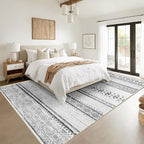 BESTSWEETIE 9x12 Area Rugs for Living Room Washable Moroccan Farmhouse Neutral Geometric Low Pile Non-Slip Soft Print Pattern Rug for Bedroom Kitchen Dining Room Entryway Grey/Black/Navy
