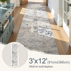 Washable Runner Rug for Hallway: 3x12 Neutral Modern Abstract Low Pile Area Rug with Non-Slip Backing - Carpet for Bedroom Kitchen Laundry Entryway Bathroom Indoor -Beige Blue