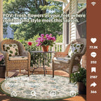 jinchan Elora 6ft Floral Round Rug for Dining Room Washable Living Room Rug Vintage Romance Design Non Slip Indoor Floor Cover Lightweight Low-Profile Throw Carpet for Bedroom Porch Patio, Green/Beige