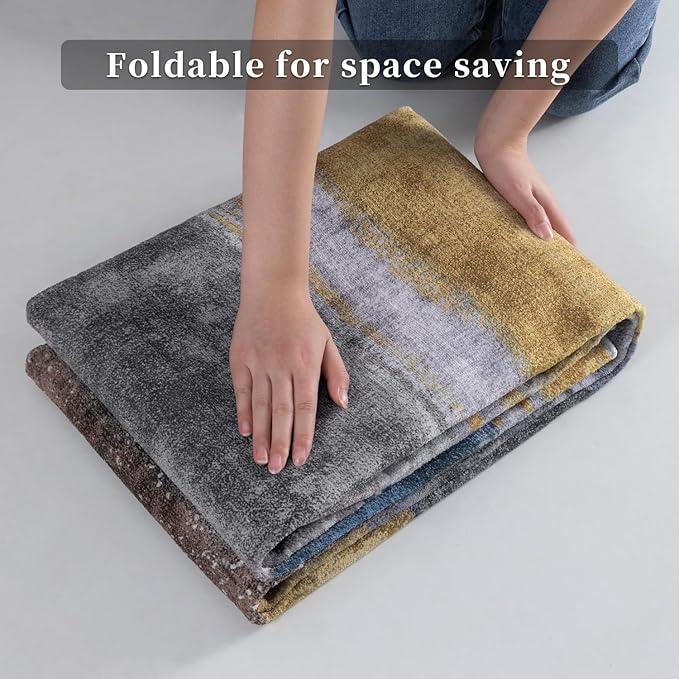 Ciicool Modern Abstract Yellow Grey Rug for Living Room, 9'x12' Machine Washable Area Rug Non-Slip Rug, Low-Pile Contemporary Indoor Dining Floor Carpet for Bedroom Office Under Table Home Decor