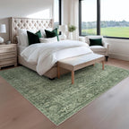 FMFUNCTEX 6x9 Washable Area Rug Green Vintage Neutral Distressed Oriental Large Non Slip Carpet for Living Room Bedroom Soft Low Pile Indoor Mat Retro Throw Rug for Dining Room Kitchen Office Nursery