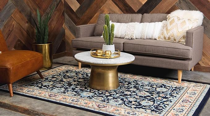 Unique Loom Sialk Hill Collection Area Rug - Washington (7' 1" x 10' Rectangle Navy Blue/Cream)