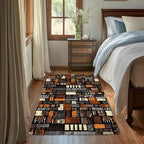 African Style Brown Orange Area Rug for Living Room, Non-Slip Backing Low Pile Modern Abstract Rug for Indoor Use, 3x5 Washable Carpet