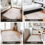 Small Area Rug-2x3 Entryway Rug Non Slip Washable Low Pile Indoor Door Mat Neutral Distressed Boho Moroccan Entrance Rugs Carpet for Bedroom Kitchen Powder Room Front Porch Bathroom, Pink