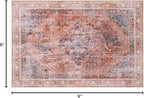Phantoscope Washable Area Rug 6'x9' Non-Slip, Vintage Neutral Fall Rugs for Living Room, Bedroom, Dining Room, Distressed Boho Medallion Pattern, Low-Pile Foldable Floor Carpet, Rust Orange