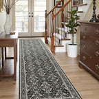 WITSHOCK Living Room Area Rugs 3x10: Soft Non-Slip Backing Washable Rugs Vintage Large Carpet for Bedroom Office Dining Room Kitchen Stain Resistant Home Decor Rug,Black