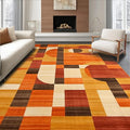Flatwoven High Traffic Area Rug 4x6, Orange Rust Copper Abstract Geometric Shape, Non Slip, Stain Resistant, Washable Area Rugs for Living Room, Bedroom (Orange, 4x6)