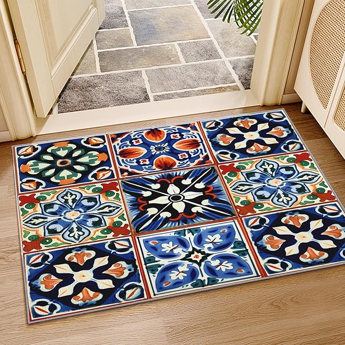 Moroccan Trellis Rugs 8x10 -Moroccan Tile Rug, 4x6 ft, Colorful Trellis Living Room Rug, Geometric Patchwork Washable Area Rugs for Bedroom, Oriental Traditional Home Decor & Gifts