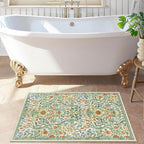 Floral 2x3 Entryway Rug,Washable Front Door Mat Indoor Non Slip Low Pile Small Carpet, Soft Grass Green Boho Botanical Throw Rug for Bathroom Bedroom Kitchen Laundry Indoor Entrance