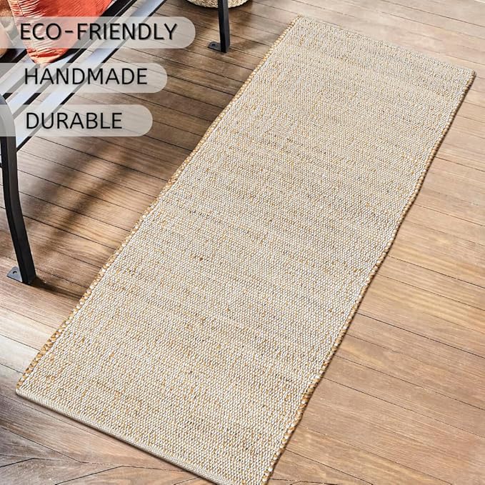 Savi Home Jute Cotton Handwoven Runner Rug 24"x72" - Natural Fiber Rustic Farmhouse Runner Rug - Vintage Boho Decor for Bedroom, Dining Room, Hallway & Office