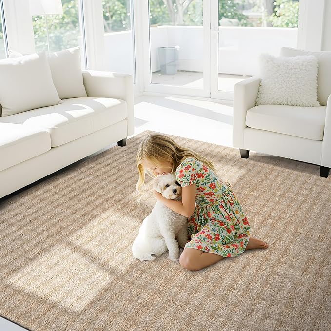 CAMILSON Modern Beige Non Slip Rug 5x7 Ultra Soft High Pile Area Rugs Non Skid Rubber Backing Durable & Easy to Clean Carpet for Living Room Bedroom Kids Room Indoor Use (5 x 7 Beige)