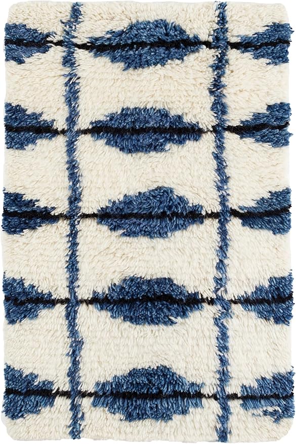 Dash & Albert Noma Indigo Handwoven Wool Rug, 2.5 X 8 Feet, Blue Geometric Pattern