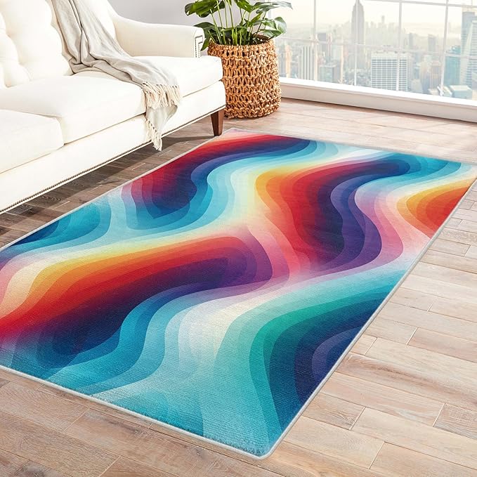 Rainbow Gradient Rug, 2x3 Rug, Modern Rugs for Entryway, Abstract Small Area Rug, Washable Rug Non Slip Soft Indoor Carpet, Kids and Pets Friendly, Rainbow Gradient Home & Room Decor