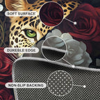 Leopard Rugs for Bedroom - 4x6 Area Rug - Flowers Leopard Rugs for Living Room, 3D Flowers Animal Rug, Washable Home Decor Carpet