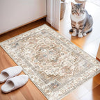 Enkor Area Soft Rugs 2x3 Washable Non Slip Boho Small Floor Entryway Rugs for Hallway, Vintage Style Farmhouse Mat for Kitchen Beige & Brown