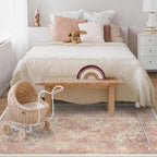 RUGGABLE Washable Area Rug – Kamran Rose Pink 4x6, Stain-Resistant, Non-Slip – Medium Machine Washable Rugs for Living Room, Bedroom, Hallway, Entryway & Office–with Standard Pad