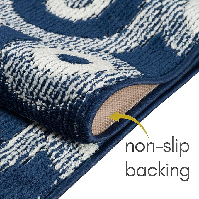 25 ft Extra Long Blue Hallway Runner Rug | Non-Slip & Machine Washable | Custom Cut to Size 2'3" x 25' (Runner) | REMNAZ