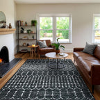 Lahome Moroccan Black 9x12 Rug for Living Room, Washable Non-Slip Ultra-Thin Stain Resistant Area Rug for Dining Room Table, Geometric Print Modren Indoor Carpet for Bedroom Office