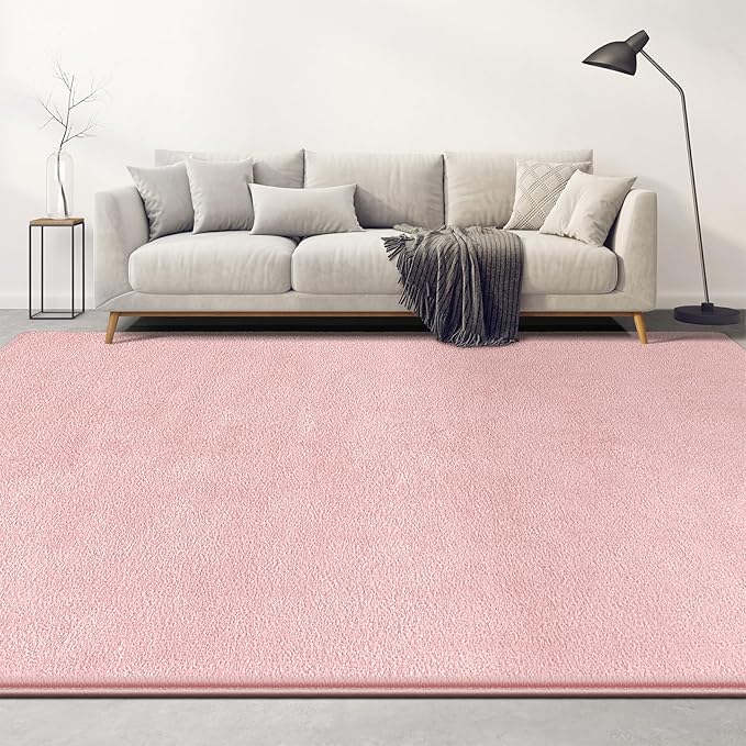 Large Area Rugs for Living Room Bedroom, 4x6 Feet Pink Rug, Minimalist Modern Shag Rug, Soft Thick Comfy Memory Foam Indoor Carpet, Non-Slip Washable Rug for Boys Girls Dorm Nursery Room Home Decor