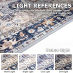 KOZYFLY Runners for Hallways 2x6 Ft Washable Kitchen Runner Rug Boho Runner Rug for Entryway Indoor Printed Oriental Faux Wool Floor Carpet Runner for Bedroom Kitchen Hall, Blue Gray/Cream