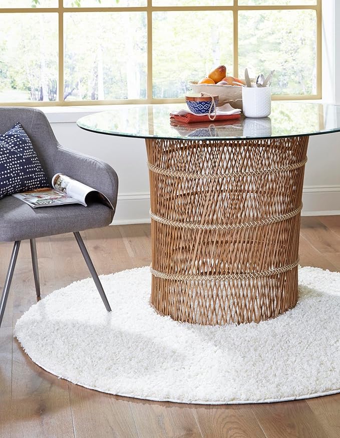 Unique Loom Solid Shag Collection Area Rug (4' 1" Round, Snow White)
