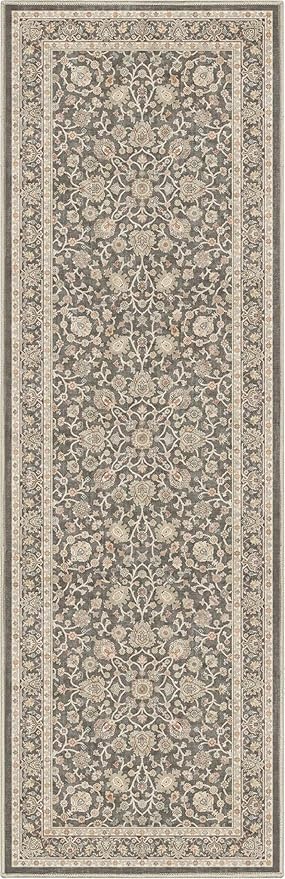 Well Woven Asha Rome Charcoal Brown 2'3" x 7'3" Runner Rug - Oriental Floral Pattern, Easy Clean, Floor-Friendly Backing - for Hallway, Entryway, and Kitchen