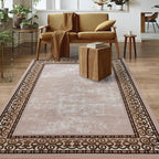 Antep Rugs Alfombras Bordered Modern 4x6 Non-Slip (Non-Skid) Low Pile Rubber Backing Indoor Area Rug (Beige, 4' x 5'8")