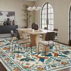 Moynesa Area Rugs 9x12 Retro Home Decor, Modern Bohemian Farmhouse Floral Bird Print Pattern Medallion Carpet for Large Living Room Bedroom Dining Room,Floor Protection Non-Slip Washable