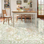 Washable Sage Green Living Room Area Rug 6x9, Boho Botanical Area Rug for Bedroom, Kitchen Table, Nursery, Home Office - Low Pile Non-Slip Vintage Carpet - Soft Farmhouse Accent Mat
