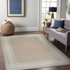 Beverly Rug Outdoor Rug 8x10 Modern Bordered Area Rugs for Indoor and Outdoor Patio Deck Porch Garden Waterproof Weather Sun Resistant Washable Outside Carpet (8 x 10 Beige)