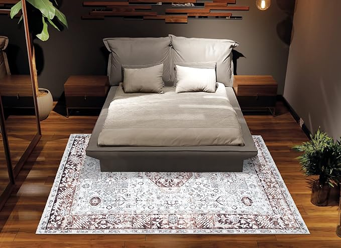 Bloom Rugs Caria Washable Non-Slip 3x5 Rug - Beige/Brown Traditional Area Rug for Living Room, Bedroom, Dining Room, and Kitchen - Exact Size: 3' x 5'