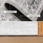 ReaLife Rugs Machine Washable Area Rug - Living Room Bedroom Bathroom Kitchen Entryway Office - Padded Low Pile Stain Resistant Premium - Boho Farmhouse Vintage - Noor - Silver Ivory 5' x 7'