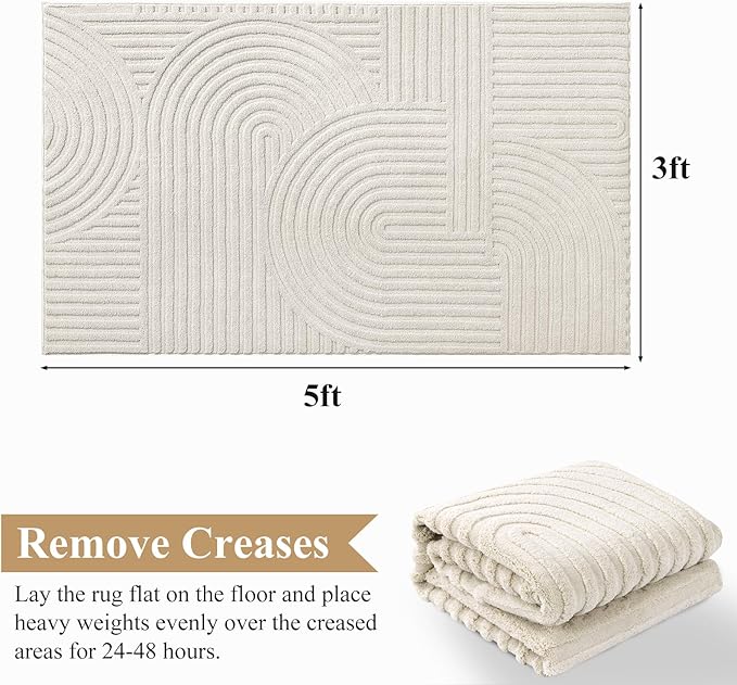 Pauwer 3x5 Washable Area Rugs for Living Room Modern Beige Solid Color Soft Fluffy Rugs for Bedroom Non Slip Boho Accent Indoor Mat Floor Carpet Cover for Kids Room Dining Room Kitchen Office, Beige