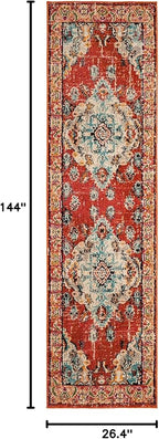 SAFAVIEH Monaco Collection Runner Rug - 2'2" x 12', Orange & Light Blue, Boho Chic Medallion Distressed Design, Non-Shedding & Easy Care, Ideal for High Traffic Areas in Living Room, Bedroom (MNC243H)