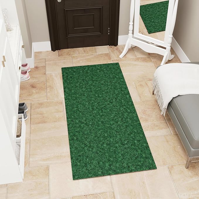 Ottomanson Mud Mat 2' x 4' Entryway Rug - Non-Slip Scraper Doormat for Muddy Paws, Dirt Trapping Indoor/Outdoor Mat for High-Traffic Areas, Kitchen, Garage, Patio, Green