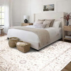 ReaLife Rugs Machine Washable Area Rug - Living Room Bedroom Bathroom Kitchen Entryway Office - Padded Low Pile Stain Resistant Premium - Boho Farmhouse Vintage - BEV - Beige 7'6" x 9'6"