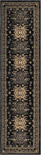 Unique Loom Taftan Collection Border Geometric Tribal Inspired Design Area Rug (2' 7 x 10' 0 Runner, Black/ Gray)