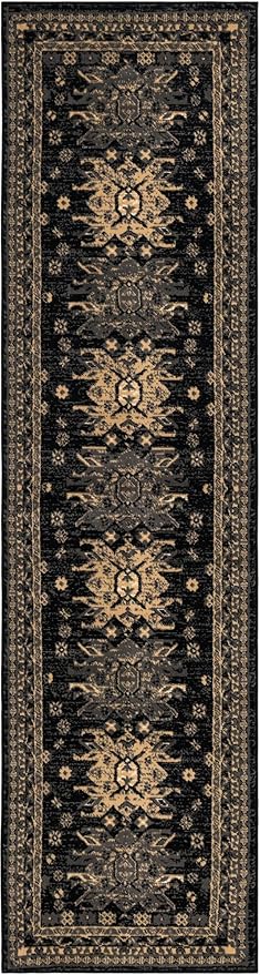 Unique Loom Taftan Collection Border Geometric Tribal Inspired Design Area Rug (2' 7 x 10' 0 Runner, Black/ Gray)