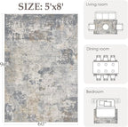 5x8 Area Rug Living Room Rugs - Washable Neutral Modern Abstract Soft Thin Large Rug Indoor Floor No Slip Rug Carpet for Bedroom Under Dining Table Home Office Decor - Blue Grey