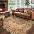 Morebes Machine Washable 5x7 Area Rugs for Living Room, Boho Floral Dining Room Rug Non Slip, Soft Low-Pile Flower Indoor Floor Throw Carpet for Living Room Home Office Playroom Foyer, Brown