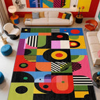 Pop Art Living Room Rug - Colorful Abstract Heart Rug, 7x9 Area Rugs, Hippie Aesthetic Funky Washable Foldable Large Carpet Home Decor #C063
