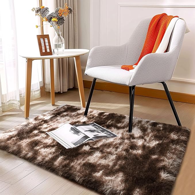 Soft Shaggy Rugs Fluffy Rug, Plush Area Rugs for Living Room Nursery Home Decor, Tie-Dyed Brown Anti-Skid Rectangular Fuzzy Rug 2x3 Feet