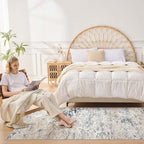 Washable Runner Rug for Hallway: 3x12 Neutral Modern Abstract Low Pile Area Rug with Non-Slip Backing - Carpet for Bedroom Kitchen Laundry Entryway Bathroom Indoor -Beige Blue
