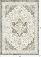Marsail 9x12 Machine Washable Area Rug, Soft & Slip-Resistant Large Area Rug with Reinforced Bound Edges, Vintage Short-Pile Washable Rug with Floral Pattern for Living Room, Dinning Room and Bedroom