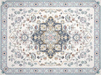 Phantoscope Washable Area Rug 9'x12' Non-Slip, Vintage Boho Rugs for Living Room, Bedroom, Dining Room, Persian Floral Medallion Pattern, Low-Pile Foldable Floor Carpet, Ivory Blue/Garden Bloom